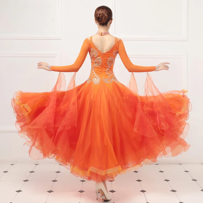 Vrouwen Ballroom Dans Jurken Nieuwste Prachtige Oranje Wals Tango Danskleding Volwassen Standaard Ballroom Dans Jurk