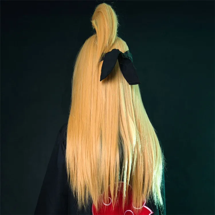 Akactuki Cosplay Wigs Deidara Wig Long Golden Heat Resistant Synthetic Hair Wigs + Wig Cap + Headband