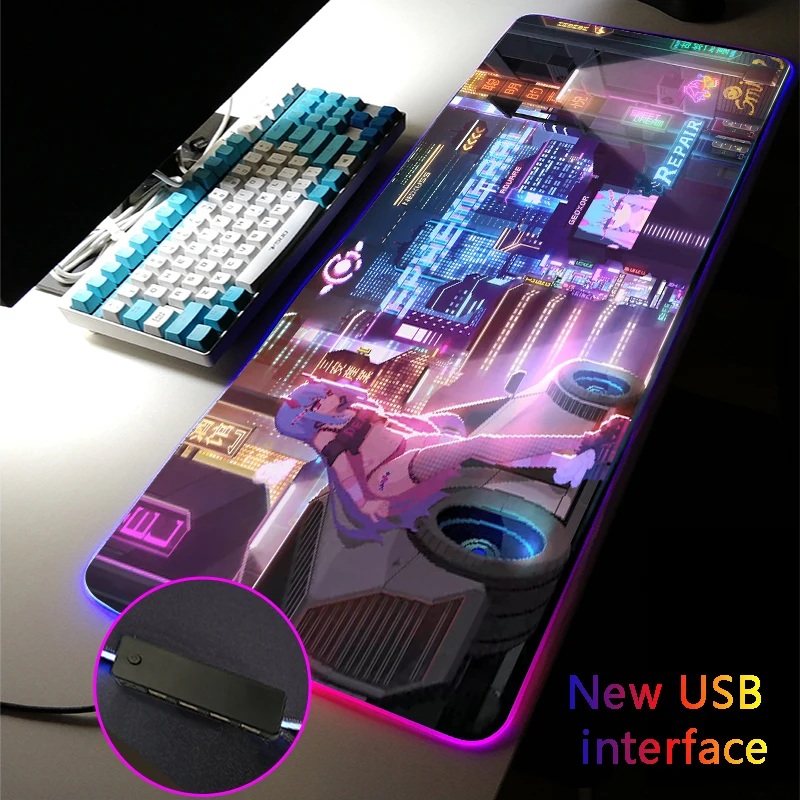 Anime Sexy Girl RGB Mouse Pad Carpets Multi-interface Four USB Hub Docking Large Gaming MousePad Rugs Typec Interface Desk Mat