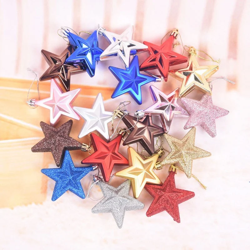 6PCS/box Christmas Tree Five-pointed Star Xmas Decorations  Christmas Tree Decorations Hanging Ornaments Stars Home Decor