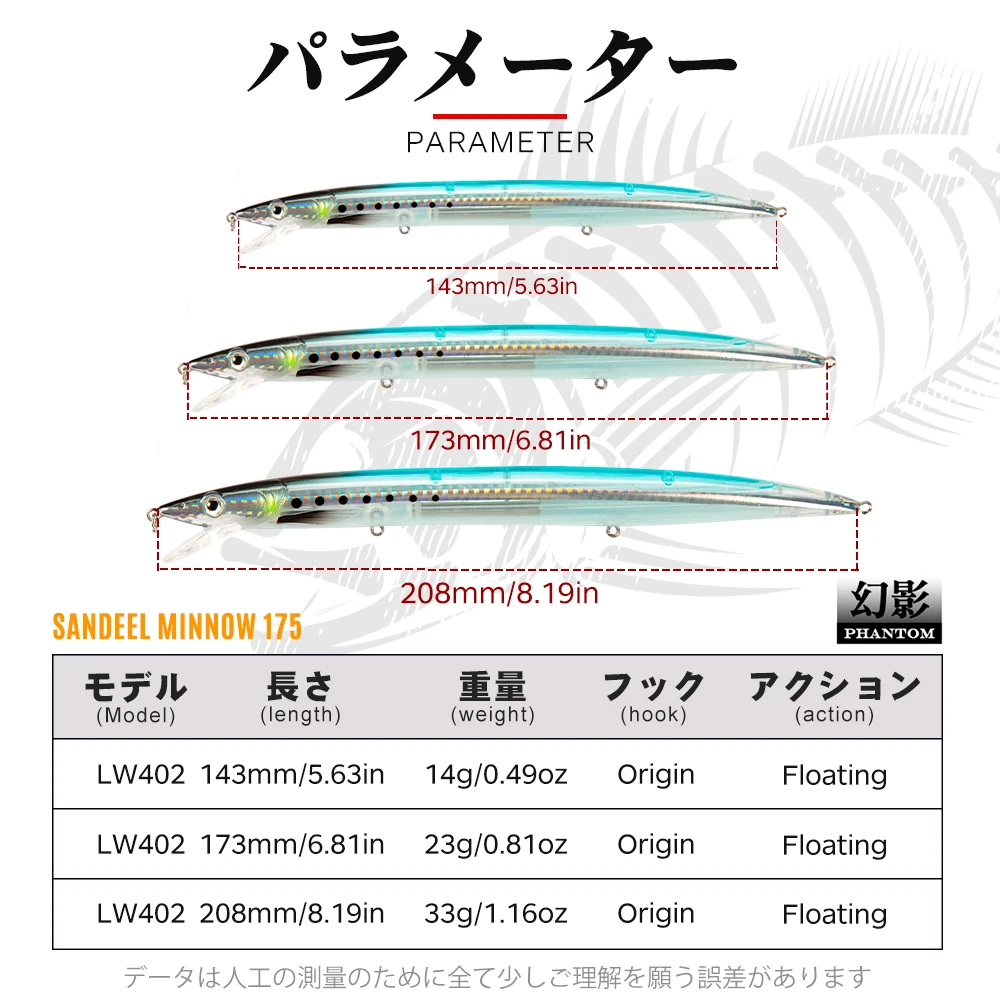 Hunthouse Sandeel Minnow Lures 143mm/14g 173mm/23g 208mm/33g Artificial Jerkbait Wobbler Long Casting Stickbait Trout Pesca