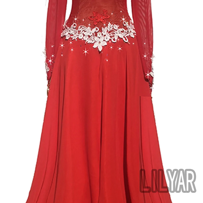Ballroom Standard Competition Show Dress Custom New Adult Red Embroidery Slim Dance Dress
