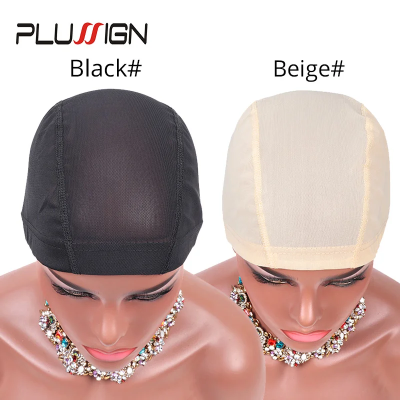 Plussign 12 Pcs/Lot Spandex Mesh Dome Wig Cap For Making Wig Glueless Weaving Cap Hair Wig Net With Elastic Band For Women Girls