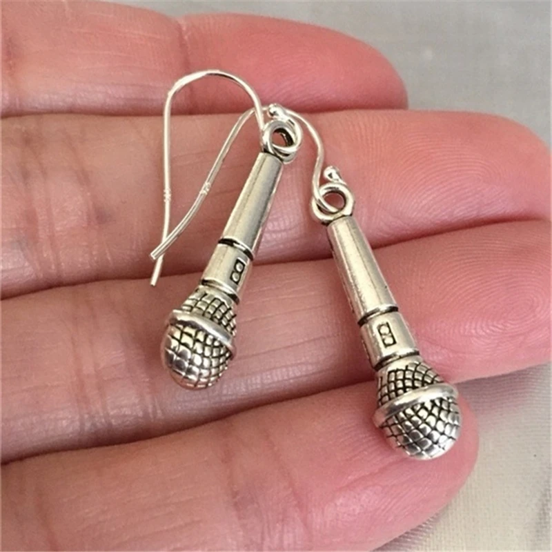 Microphone Earrings Music Lover Gift Antique Silver Color Earrings Vintage Jewelry Gift for Grandma