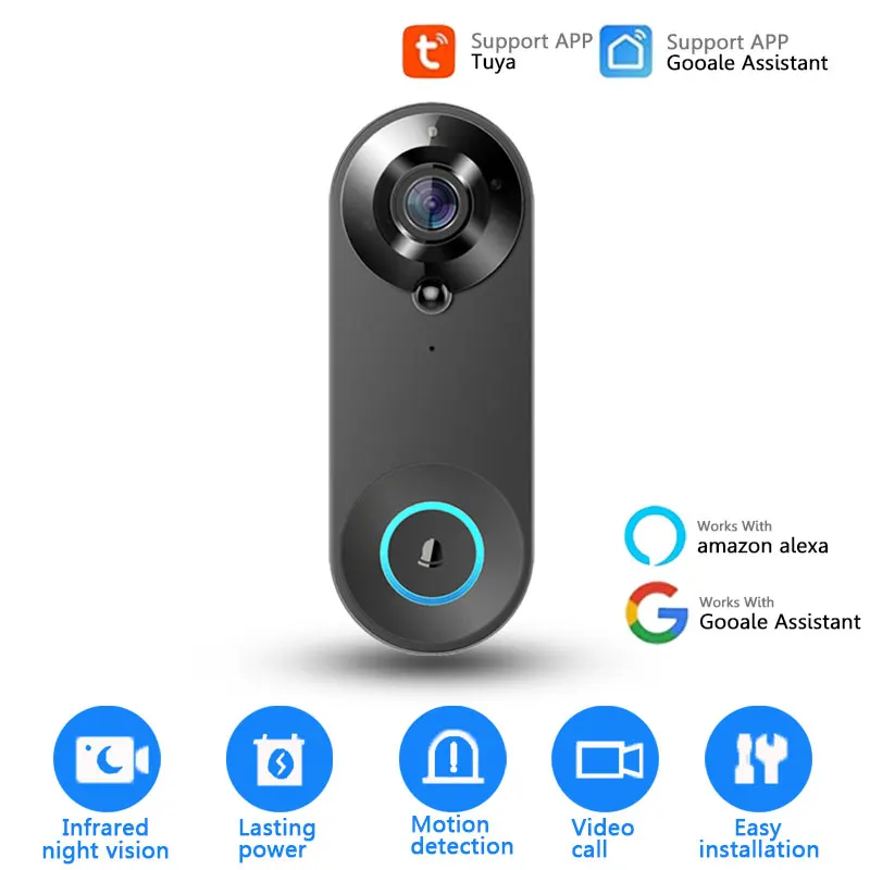 1080P Tuya Smart Video Doorbell Camera WiFi Video Intercom Door Bell Camera Two-Way Audio Works With Alexa Echo Show Google Home