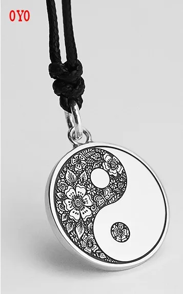 

999 sterling silver vintage medal yin and yang five elements amulet single pendant