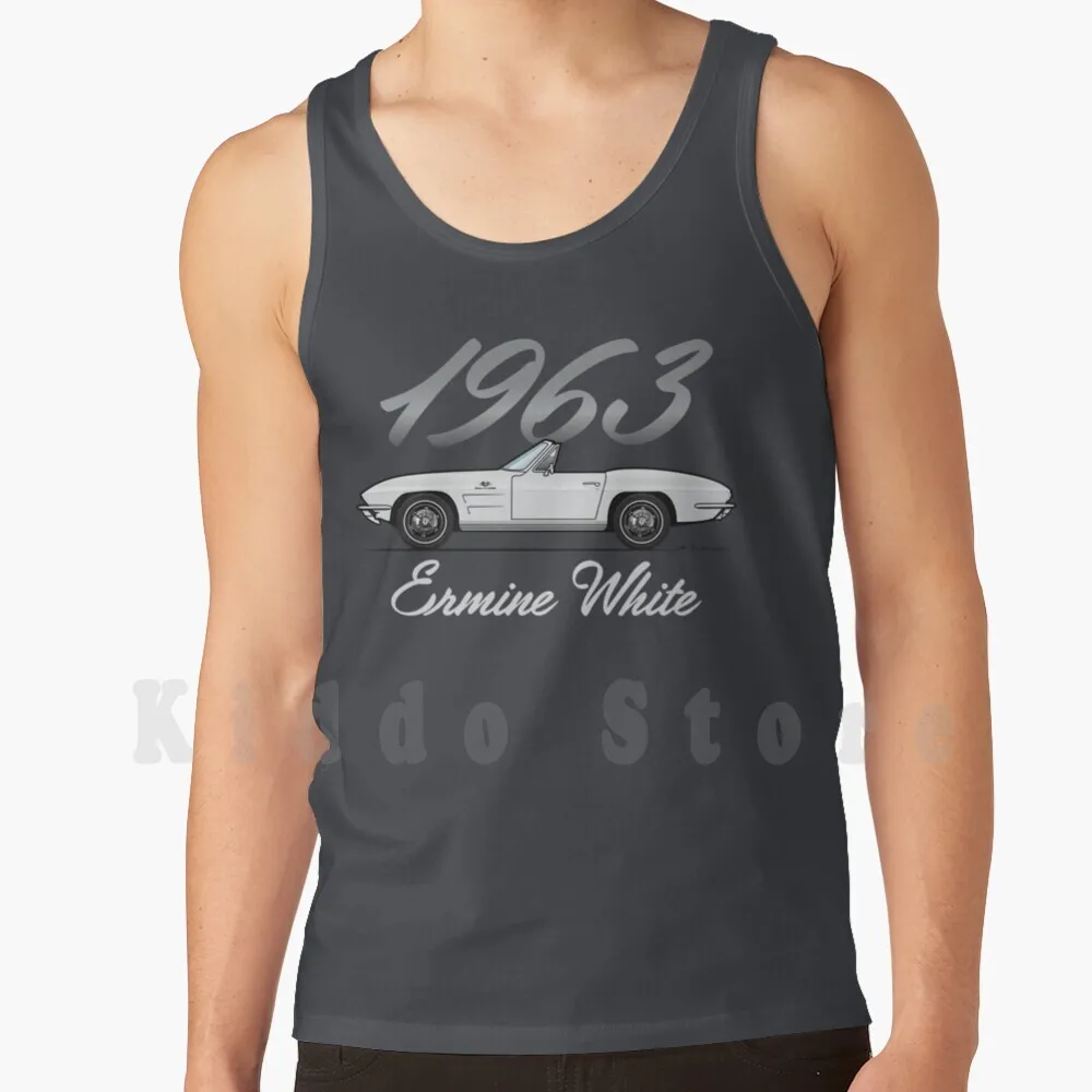 Camiseta sin mangas convertible Ermine White, 100% algodón, 63 1963 Coupe Convertible Split Window Z06 Corvette Chevy