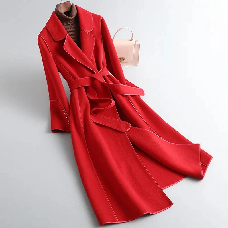 

Autumn winter new double-sided woolen coat female long temperament slim windbreaker woolen coat High-end solid color women coat