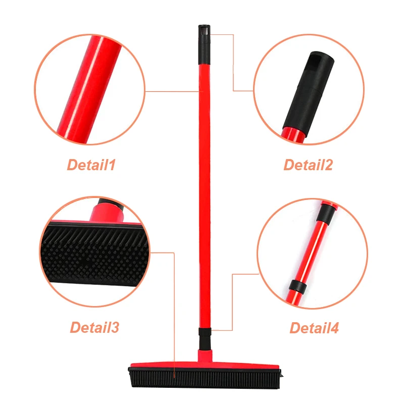 GOALONE Push Broom Soft Bristle Rubber Broom Carpet Sweeper with Squeegee Miracle Broom Pet Hair Removal Household Dust Sweeper