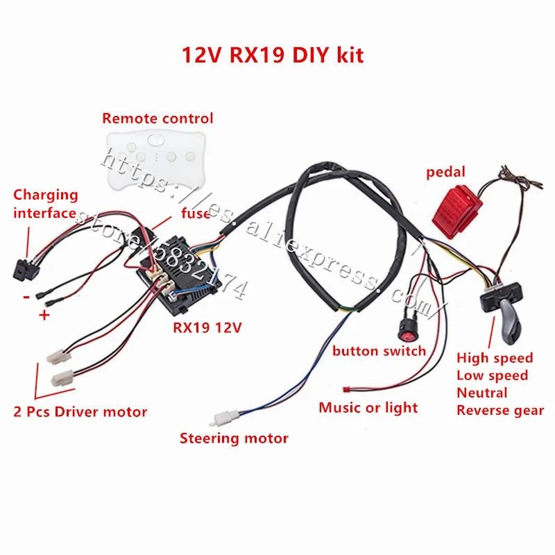 Auto elettrica per bambini 12V 24V Kit di cavi e interruttori modificati fai-da-te, con auto elettrica per bambini autoportante con telecomando