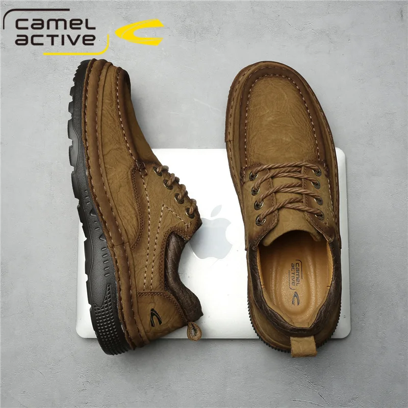 Camel Active Genuine Leather Men Shoes Round Toe Lace-up Casual Shoes for Men Comfortable Elegant Autumn Footwear