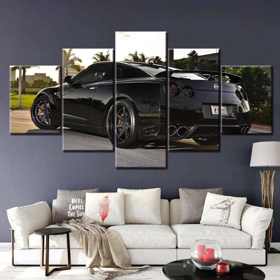 

No Framed 5 Pieces Black Skyline Gtr Car Wall Art Canvas Posters Pictures Paintings Home Decor for Living Room Kids Gift