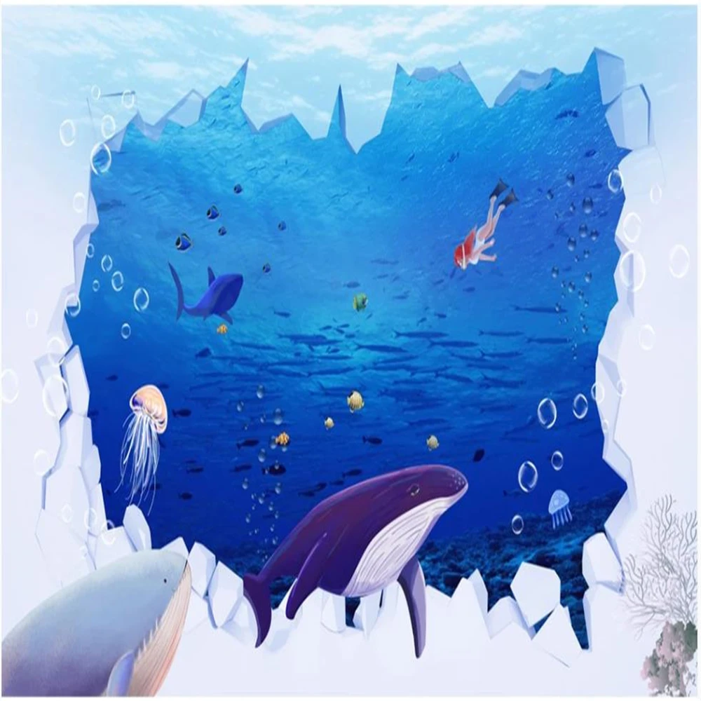 

3D wallpapers hand-painted cartoon underwater world children's room background wall kids wallpapers