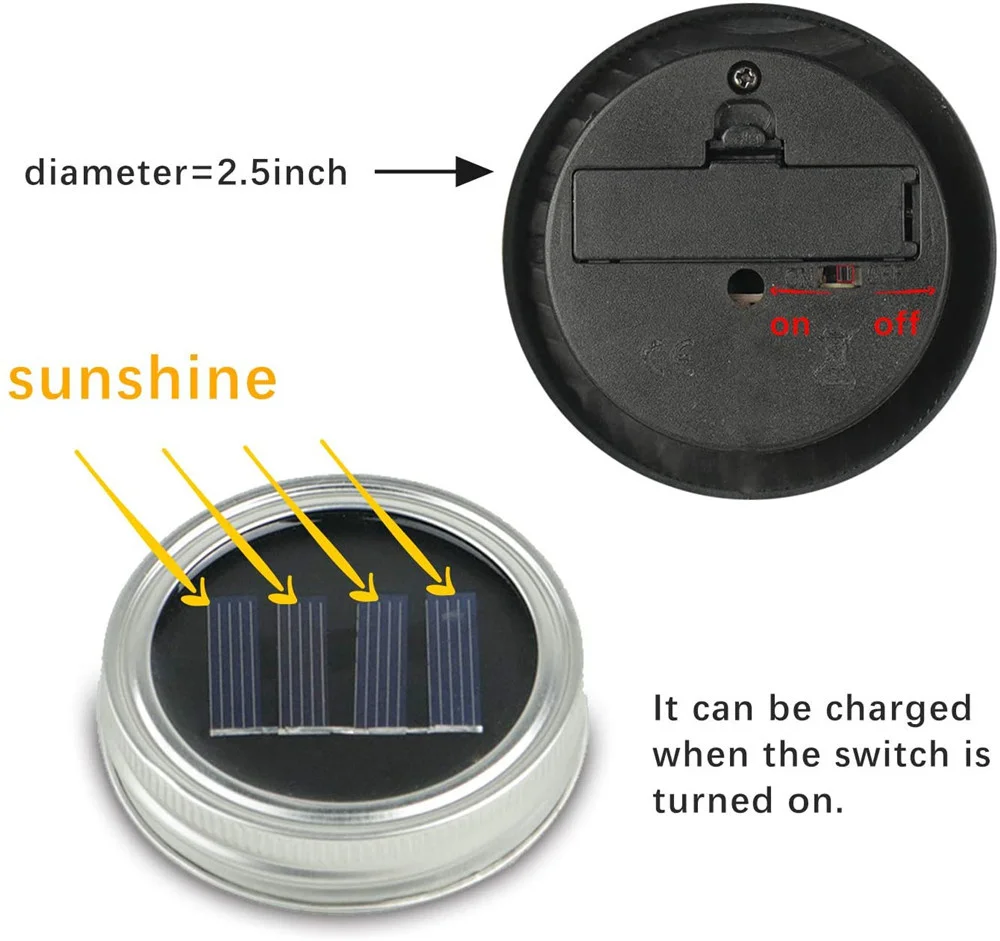 Luces solares colgantes para tapa de tarro de albañil, cadena de luces de jardín, luces de hadas impermeables para exteriores, Patio y césped, 10,