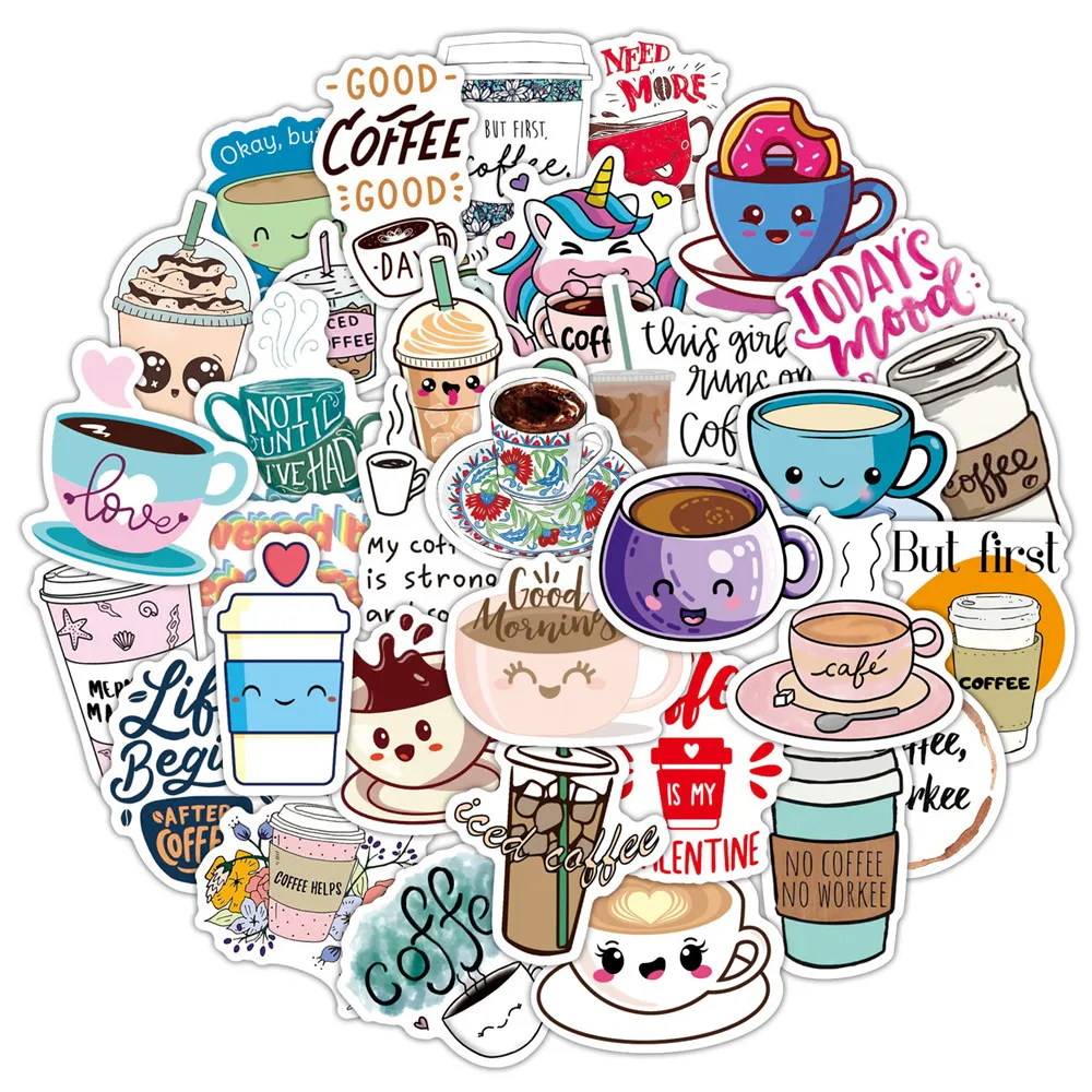 50pcs Coffee Cute Stickers For Notebooks Stationery Scrapbooking Material Personalized Stickers Aesthetic Kscraft Adesivos