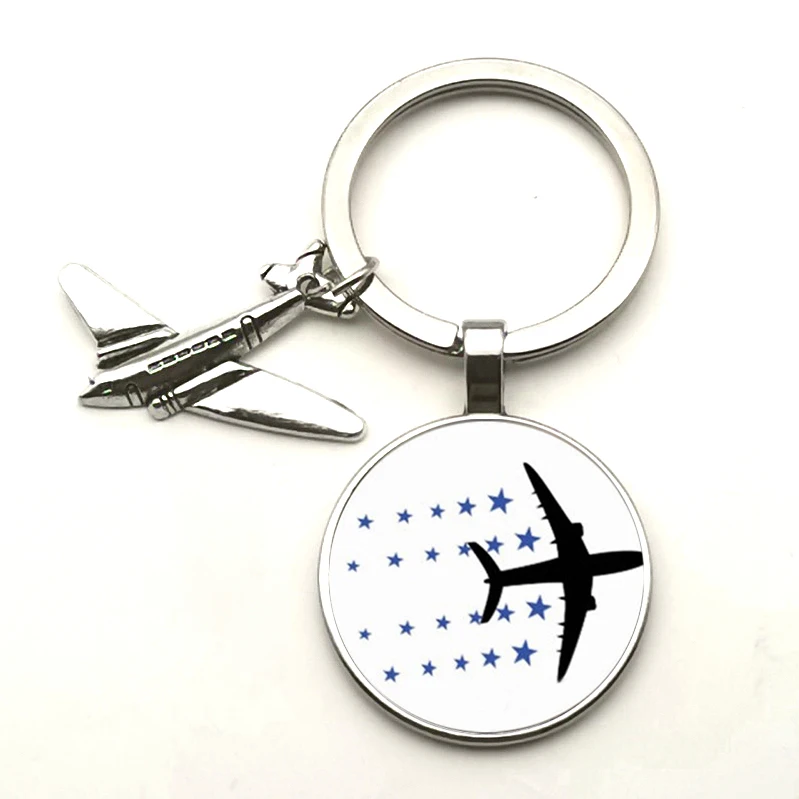 New Cute Airplane Charm Pendant Keychain Gift Cartoon Airplane Key Ring Travel Discovery Glass Dome Souvenir Charm Car Bag
