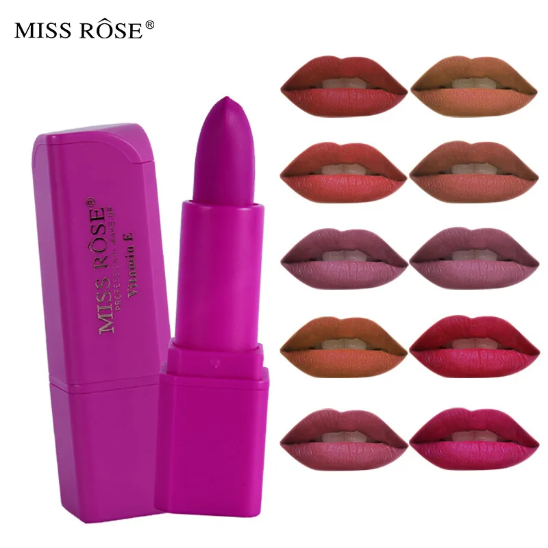 MISS ROSE  Matte Lipstick  Purple Long Lasting  Waterproof/Water-Resistant  Nutritious Easy To Wear Makeup Goods Cosmetic Gift