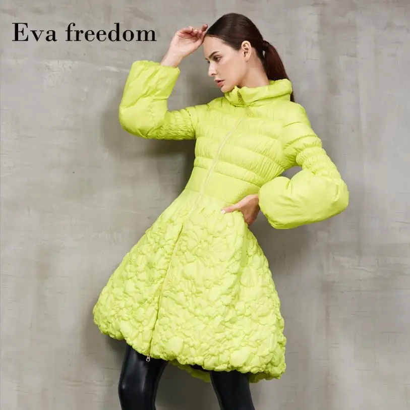 Down Jacket Female Long Skirt-Style Fluffy Down Coat Female New Explosion Was Thin Embroidery Warm Down Coat Hepburn Style F455