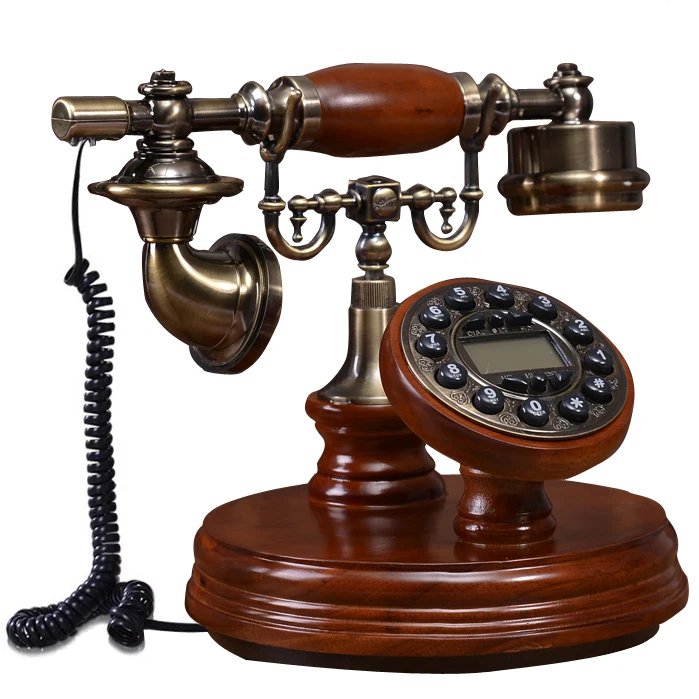 Retro landline phone wood home house office hotel round caller ID display antique table decoration fixed telephone living room