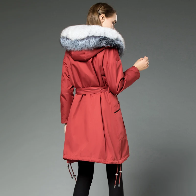 Winter Jacket Women Rabbit Fur Liner Parka Real Fur Coat Female Fox Fur Collar Warm Long Trench Coats Chaqueta Mujer MY