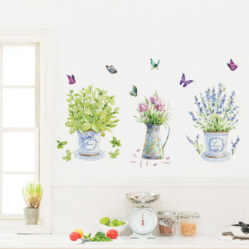 Wall Stickers DIY Butterfly Potted Flower Pot Wallpaper Sticker For Wall Waterproof  Home Decoration  Wall Art Self-adhesive