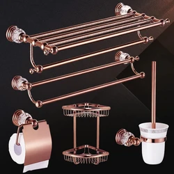 Tuqiu Bathroom Accessories Rose Gold Towel Rack,Paper holder,Toilet Brush Holder,Towel Ranger,Hooks Brass Bath Hardware