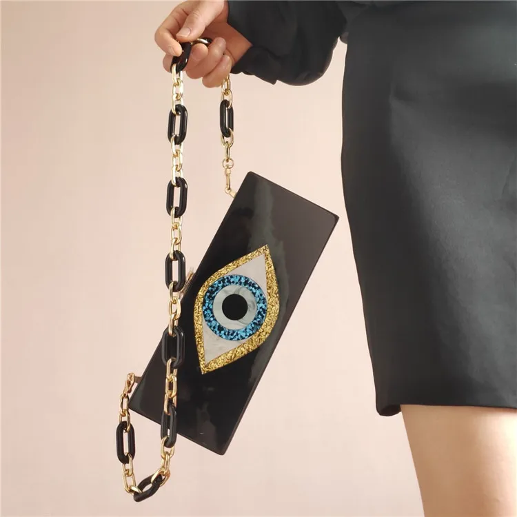 

【Wander Lamar 】2021 Latest Fashion Luxury Wholesale Evil Eye Evening Clutch Bag Women Acrylic Chain Purse