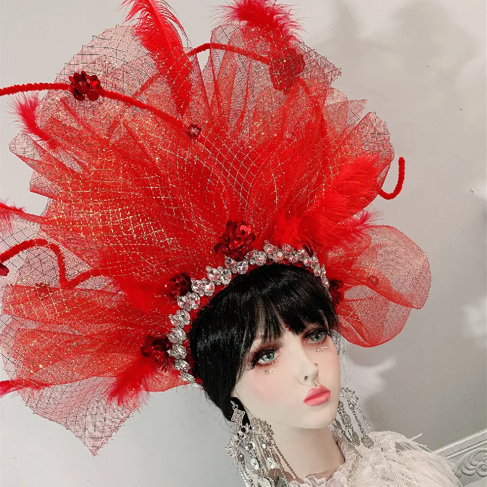 

Red Black Silk Hats For Women Car Model Accessories Queen Cosplay Stage Performance Headdress Racing Hat Studio Photography