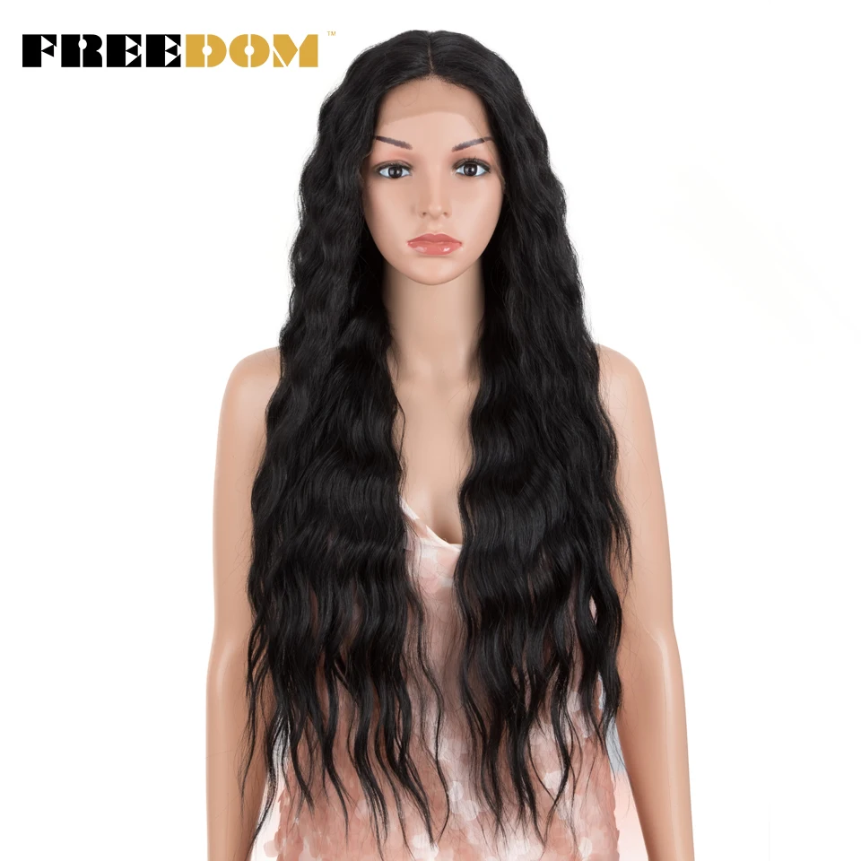 FREEDOM Synthetische Lace-Front-Perücke, lange, tief gewellte Ombre-Blond-Ingwer-Perücke mit Spitze für schwarze Frauen, hitzebeständige Cosplay-Perücke – Detail 12