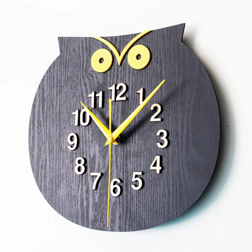 Cute Animal Wooden Wall Clock Simple Modern Design Creative Owl Clocks Pastoral Retro Wood Wall Watch Home Decor 12 inch