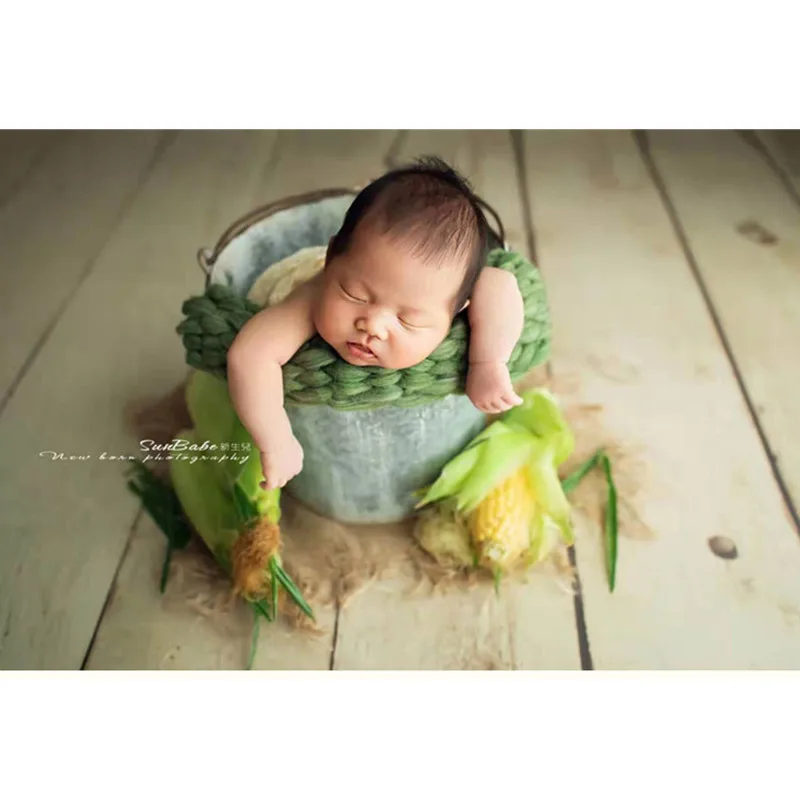 Newborn Photography Props Retro Colored Iron Bucket Boy Girl Baby Photo Bakset Old Container Fotografie Accessoires Background