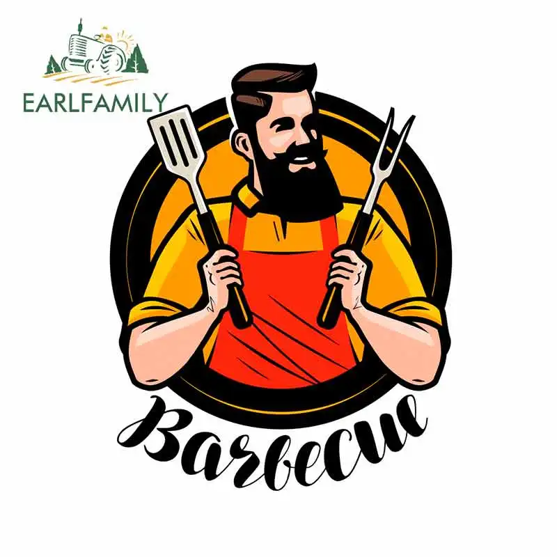 

EARLFAMILY 13cm x 10.4cm for Bbq Barbecue Logo or Label Chef Car Truck Decal Vinyl Car Stickers Personality Scratch-proof