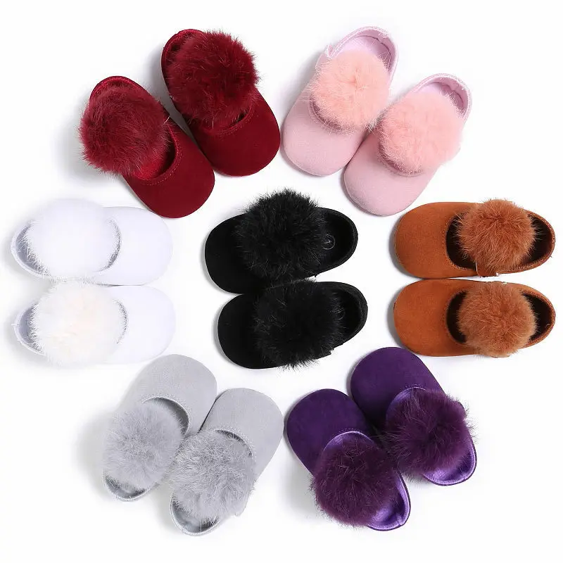 Newborn Infant Baby Girls High Crib Shoes Cotton Pom Pom Ball Princess Toddler Soft Sole Shoes Prewalker Anti-slip Sneaker