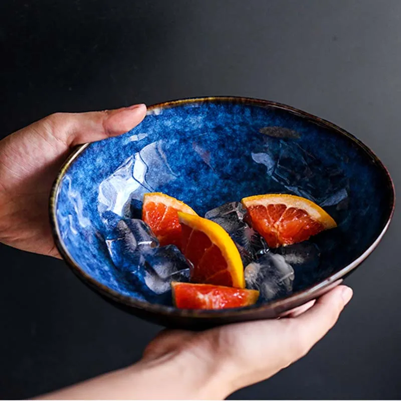 Japanese Blue Special Shaped Bowl Creative Soup Noodle Bowl Irregular Fruit Salad Bowl Ceramic Rice Bowl Household Plate Bowls