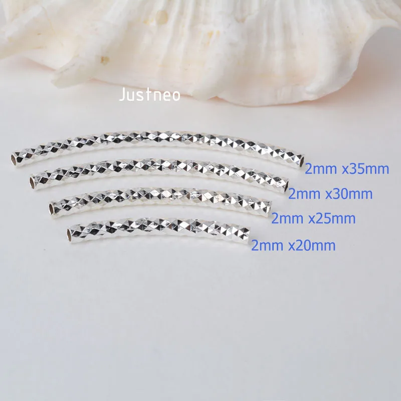 1piece, 2mm solid 925 sterling silver curved Faceted tube spacer beads connector for necklace&pendant bracelet jewelry making