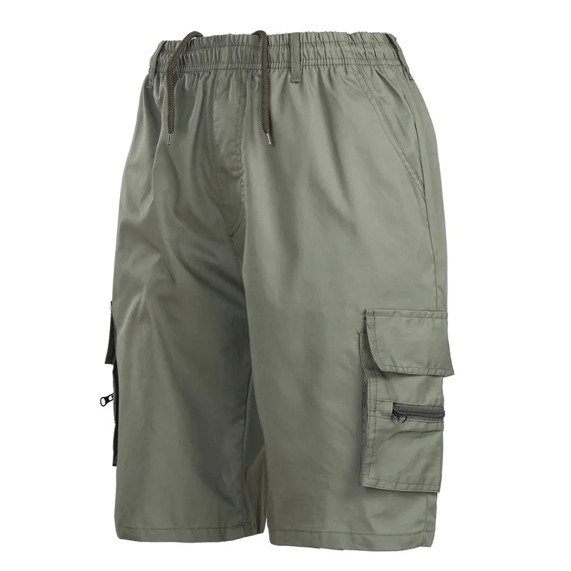 Mens Shorts Elastic Waist Multi-Pocket Cargo Shorts Men Summer Casual Solid Mid Waist Oversize Short Homme S-4XL Short Pants Men