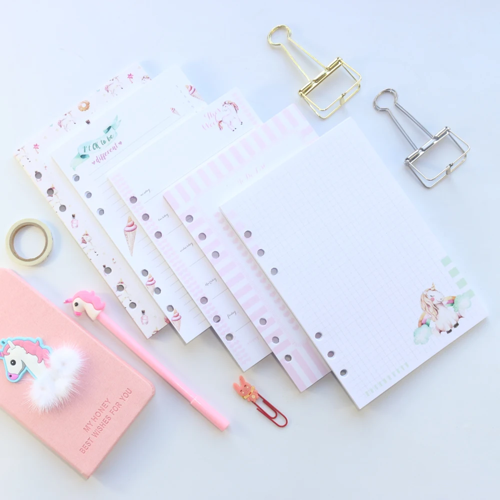 

Domikee cute refillable 6 holes student inner paper core for binder notebook stationery:weekly planner line grid blank list,A5A6