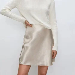 Elegant Satin Women Skirts Solid Side Zipper Faldas Mujer Ladies Casual Slim Chic Sexy Mini Skirt Korean Summer Clothes