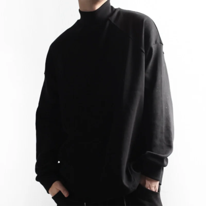 Men's Long Sleeve T-Shirt Spring And Autumn New Semi-High Collar Yamamoto Style Korean Youth Leisure Loose Large Size T-Shirt
