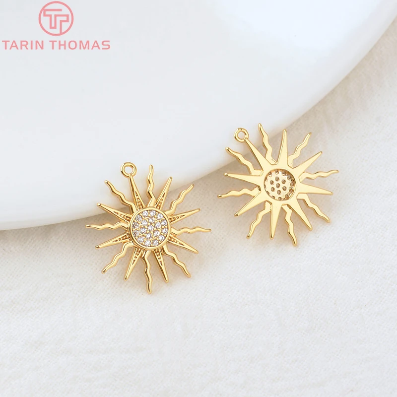 (855)4PCS 16x18MM Loch 1MM 24K Gold Farbe Messing und Zirkon Sonne Charms Anhänger hohe Qualität Diy Schmuck Erkenntnisse Zubehör – Detail 2