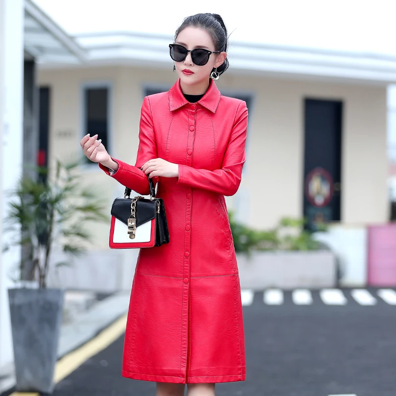 Spring And Autumn New Women Genuine Leather Long Jacket Female Mid-length Slim Korean Sheepskin Trench Coat Trendy Lady Overcoat