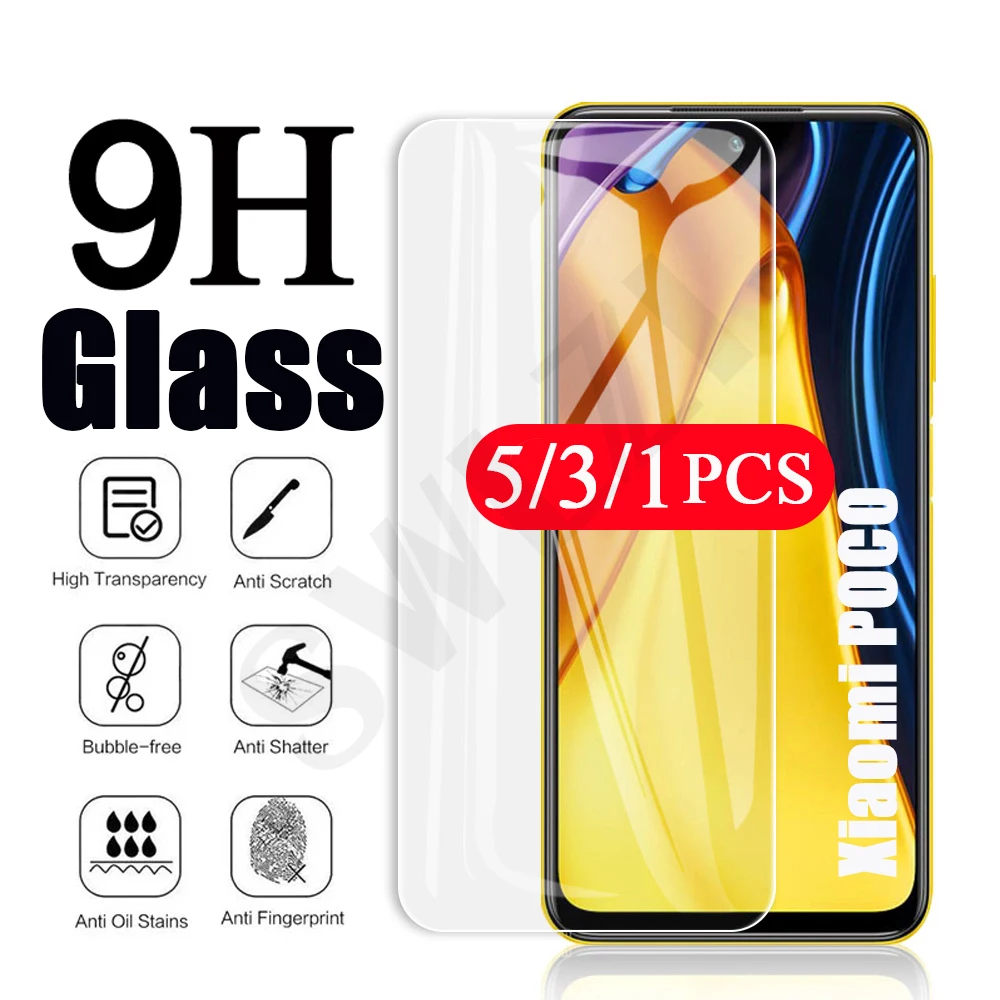 5-1Pcs for Xiaomi POCO X3 pro Glass M3 M2 F3 GT F2 redmi note 8 2021 9 10 pro Max 9T 9s 10s tempered glass screen protector Film