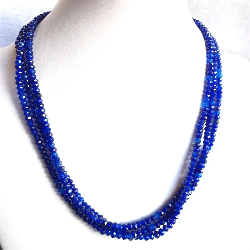 Small 3*4MM Faceted Blue Sapphire Jade Necklace for Women Natural Stone Beaded Gem Choker Collares Abacus Gift Jewelry