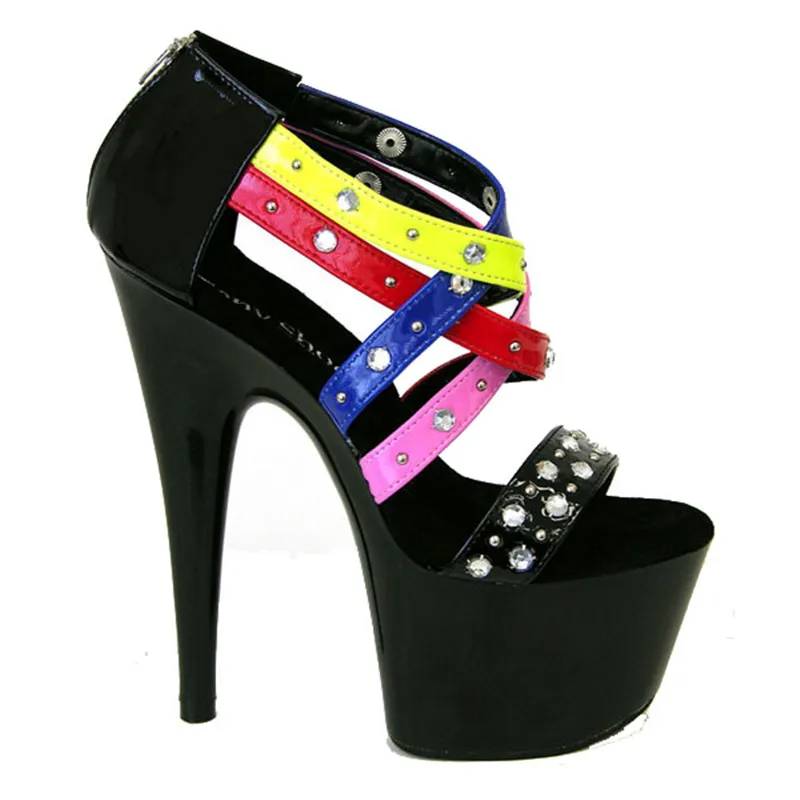 

Stage performance high heels, 15cm rivet decoration, women's summer sandals, PU material sexy pole dancing, dancing shoes