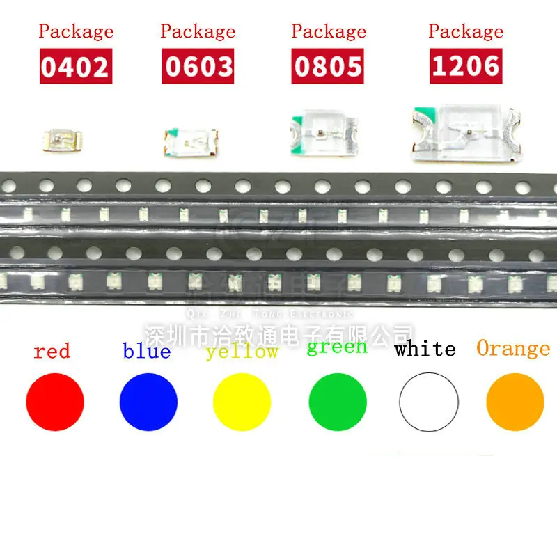 100 pces 0402 0603 0805 1206 smd led vermelho amarelo verde branco azul laranja luz emissor de luz diodo água clara diodo led conjunto