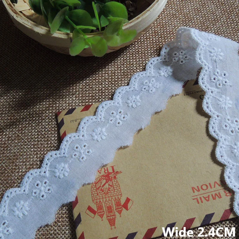 2.4CM Wide Luxury White Cotton Embroidered Fringe Ribbon Lace Appliques Collar Neckline Trim DIY Dress Guipure Sewing Supplies