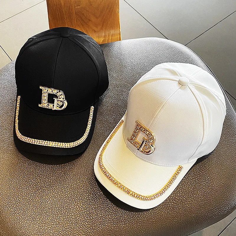 Multi-Functional Casual Letter D Diamond Women Baseball Cap Spring Summer Autumn Fashion Rhinestone Adjustable Cotton Peaked Cap