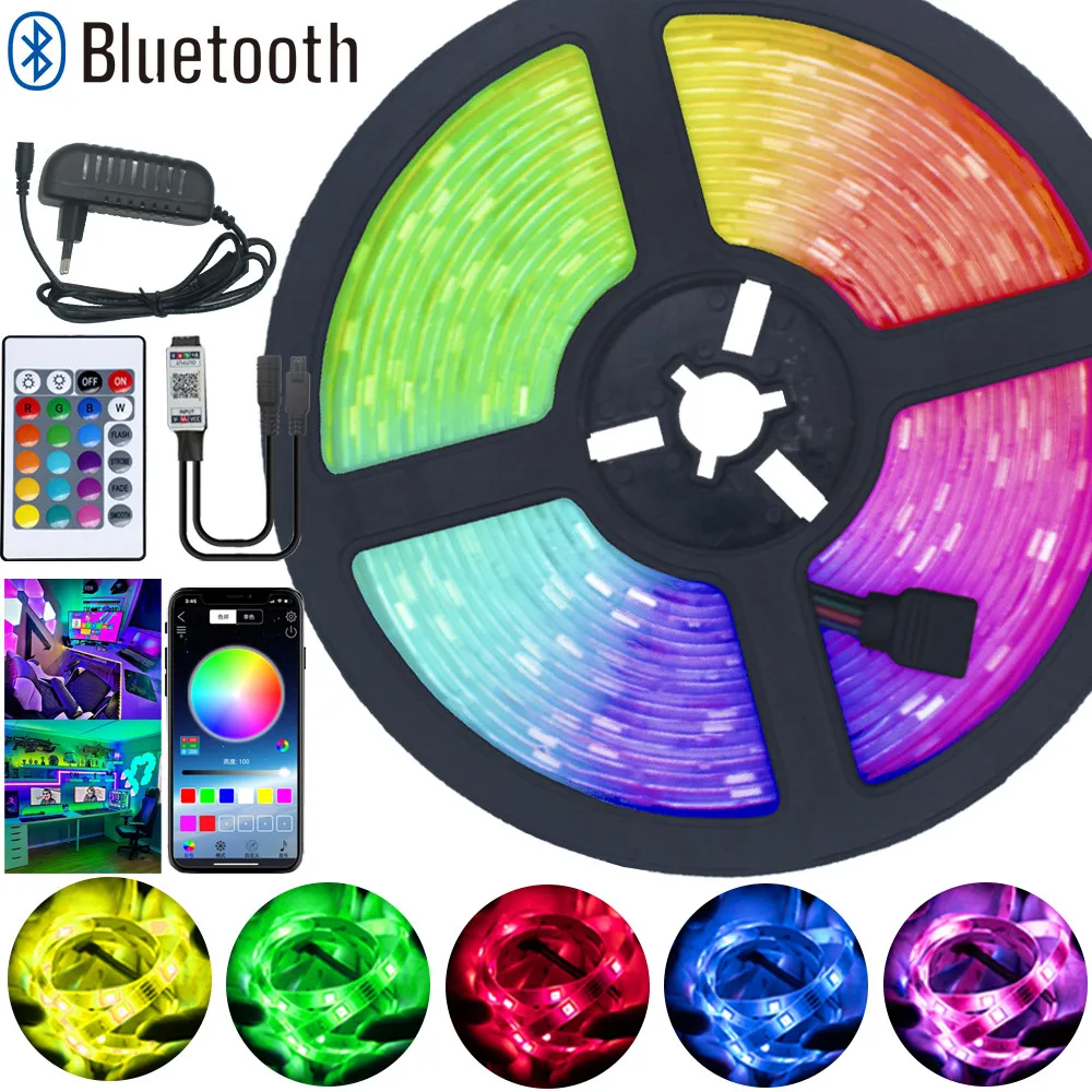 DC12V 5050 RGB LED Strip Lights Flexible Ribbon Waterproof Tape Festival Lights For Room APP Remote Bluetooth Wifi Controller