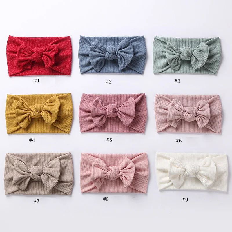 

18 Pcs/Lot, Ribbed Bow Baby Turban Headbands Newborn Knotted Fabric Bow Head Wraps Baby Shower Gift Hair Accessories