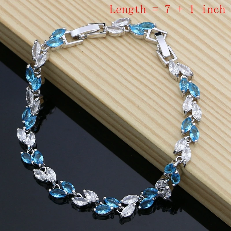 Blue Pearls Horn 925 Sterling Silver Bridal Jewelry Sets  For Women Earrings With Stone Plant Design Ring Bracelet/Necklace Set